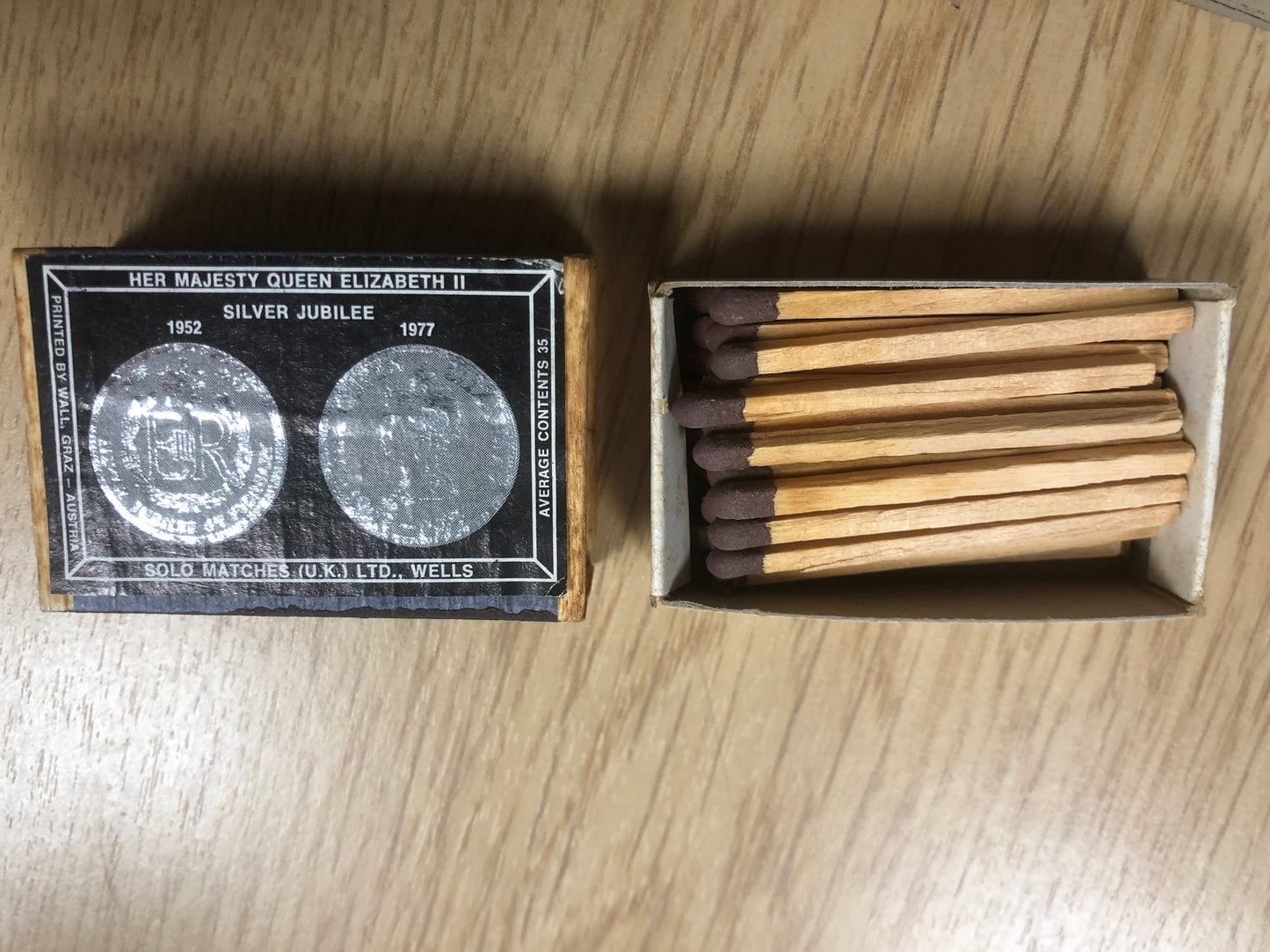 Silver Jubilee match box and matches