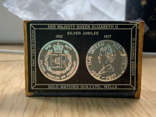 Silver Jubilee match box and matches