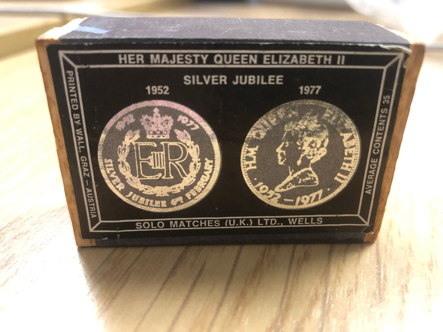 Silver Jubilee match box and matches