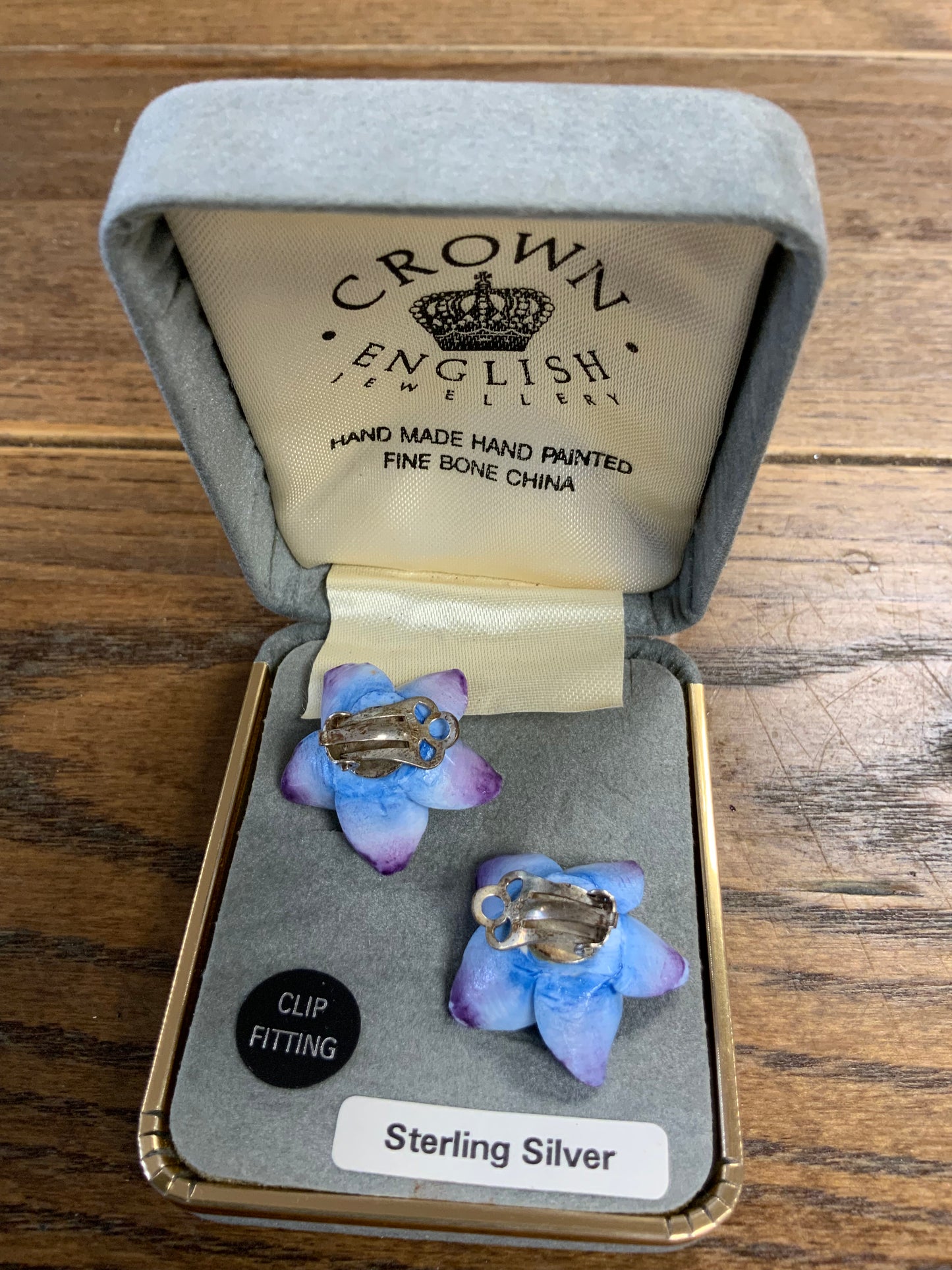 Crown English Jewellery Hand Made Hand Painted Bone China Flower Clip on Earrings.